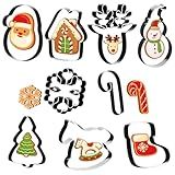 Christmas Cookie Cutters - 9 PCS Christmas Party Favors Decorations Kit Shaped in Santa Snowman Cane Candy |Stainless Steel Navidad Stroking Stuffers Food Gingerbread Baking Press Supplies for Kitchen