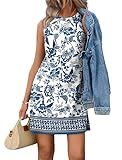 WIHOLL Summer Dresses for Women 2026 Casual Spring Boho Italian Sundresses Holiday Dress Graduation Beach Vacation Fashion Hawaiian Travel Clothing Blue M