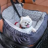 Oiilores Dog Car Seat for Small Dogs,Washable Pet Booster Car Seats with Clip-On Safty Leash, Comfy Deluxe Plush Carseat with Storage Pockets, Puppy Car Travel Carrier Bed for Dogs Under 25 lbs, Grey