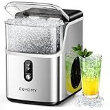 EUHOMY Nugget Ice Makers for Countertop with Ice Scoop & Basket, Self-Cleaning Sonic Pebble/Pellet Ice Maker Machine with 35lbs/24H Soft Ice for Home/Kitchen/Office, Stainless Steel, Silver