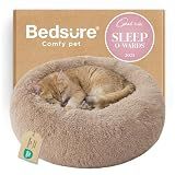 Bedsure Calming Cat Beds Donut Round Washable Kitten Bed,20 inches Camel