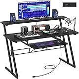 Armocity Music Studio Desk Production Workstation - Recording Studio Desk for Producer with Power Outlet, Studio Workstation for Music Recording, Home Studio Table Desk, Black