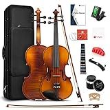 Violin 4/4 Full Size Set, Fiddle Solid Wood for Professional Intermediate Beginners Adults Teens Student Acoustic Violins Kit with Ebony Fittings, Hard Case, 2Pcs Violin Bow by Vangoa