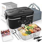 COZYEXPERT Electric-Lunch-Box-Heated-Food-Warmer 100W Heating Lunchbox for Adults 1.8L Portable Food Heater for Work/Car, 12V/24V/110-230V Lonchera Eléctrica Portátil with Fork Spoon (Black)