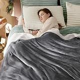 Bedsure GentleSoft Sherpa Fleece Blankets Queen Size for Bed - Thick and Warm, Soft Fuzzy Plush Queen Blanket for Winter, Grey, 90x90 Inches