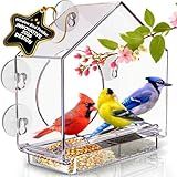 Premium Window Bird Feeder for Outside - Clear Bird House w/Largest Window for Viewing Birds - Easy to Install & Sturdy Feeder w/Extra Strong Suction Cups - Perfect for Kids, Adults and Cats