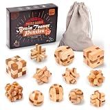 VolksRose 12pcs Wooden Brain Teaser Puzzles, IQ Challenge Puzzle Games, Logic Smart Mind Puzzle Box Lock Toy Removing Assembling 3D Small Puzzle Gift Set for Adults Teenagers Kids, 1.8inch 4.5cm