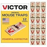 Victor Mouse Traps M150-12, Metal Pedal, Sustainably Sourced FSC Wood, Wooden Mouse Traps - Pack of 12