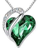 Leafael Mothers Day Gift Necklaces for Women, Infinity Love Birthstone Heart Pendant with Emerald Green Crystal for May, Birthday Jewelry for Her, Mom, and Wife, Silver Plated, 18 + 2 inch Chain