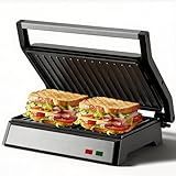 Panini Press Grill, 1200W Sandwich Maker with Non-Stick Plates, Standard 2-Slice Sandwich Press Electric Indoor Grill, Opens 180° to Fit Any Size of Food, Removable Drip Tray, Stainless Steel, Sliver