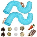 PINVNBY 2 PCS Hamster Tunnels,Plastic Ferret Tunnel,Guinea Pigs Tubes Hamsters Foldable Exercising Training Hideout Tube with 19 PCS Small Animals Toys for Mouse Gerbils Rats Mice(Blue)