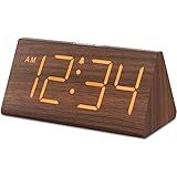 DreamSky Wooden Digital Alarm Clocks for Bedrooms - Electric Desk Clock with Large Numbers, USB Port, Loud Alarm for Heavy Sleepers, Adjustable Volume, Dimmer, Snooze, DST, Wood Décor, Adapter Powered
