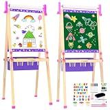 Wooden Art Easel for Kids,Double Sided Adjustable Magnetic Drawing Board