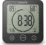 KADAMS Shower Clock Waterproof Bathroom Timer – Digital Wall Clock with Countdown, Magnetic Kitchen Clock with Temperature & Humidity, Suction Cup for Kids Shower Spa Cook Bath (Black)