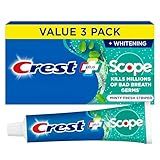 Crest + Scope Whitening Toothpaste - Pack of 3, 5.4 Oz Tubes - Anticavity Fluoride Toothpaste, Fresh Breath, Kills Germs - Tartar Protection, Enamel Protection - Minty Fresh Flavor