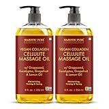 Majestic Pure Firming Body Massage Oil with Collagen – Helps Smooth The Appearance of Cellulite & Improve Skin Texture – Refreshing Aromatherapy Body Oil for Legs & Full Body – 8 Fl Oz Pack of 2