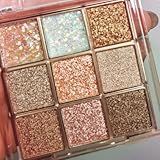 9 Colors Glitter Shimmer Eyeshadow Makeup Palette, Korean Sparkle Neutral Eye Shadow Palettes Highly Pigmented Long Lasting Waterproof Blendable sombras para ojos Pink White Golden Brown Eye Glitter