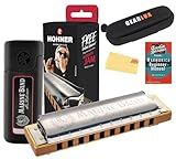 Hohner Marine Band 1896 Harmonica - Key of B Bundle with Case, Pouch, Online Manual, and Austin Bazaar Polishing Cloth