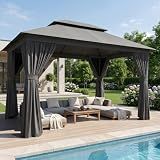 Aoxun Outdoor Gazebo Canopy with Netting and Curtains 12'x10'