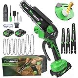 TEEANEES Mini Chainsaw Cordless, 8 Inch & 6 Inch Portable Electric Chain Saw with 2 Battery 8 Chains, Auto Oiler, Battery Powered Small Handheld Saw for Wood Cutting, Tree Trimming, Garden(Green)