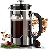 BAYKA French Press Coffee Maker, 4-Level Filtration, Easy to use, Large 304 Stainless Steel Press, Cold Brew Heat Resistant Thickened Borosilicate Pot for Camping Travel Gifts, 34 Ounce, Dark Pewter