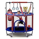 55" Trampoline for Kids with Enclosure, 440lbs Capacity Indoor & Outdoor Toddler Mini Small Trampoline with Adjustable Gymnastics Bar & Toys, Gift for Children's Day, Out Door Toys for Toddlers 2-5