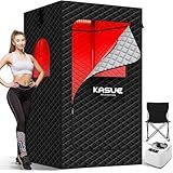 KASUE Portable Steam Sauna Tent for Home, Infrared Sauna with 3L Steamer, 9 Temp Levels & 99 Min Timer, 5-Layer Waterproof Insulated, Folding Chair Included, Indoor Spa (Light Black)