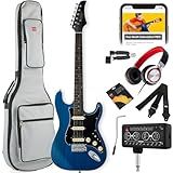 Best Choice Products Beginner HSS Electric Guitar Kit w/Headphone Amp, Padded Gig-Bag, Headphones, Guitar Strap - Midnight Blue/Black