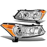 Auto Dynasty Halogen Model Factory Style Headlights Assembly Compatible with Honda Accord Sedan 4-Door 2008 2009 2010 2011 2012, Driver and Passenger Side, Chrome Housing Amber Corner