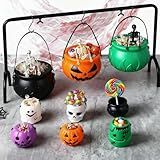 Capoda 12 Pcs Halloween Cauldrons Serving Bowl Decor Set Include 3 Plastic Witch Cauldrons Rack and 6 Mini Halloween Candy Bucket Punch Bowls and 3 Skeletons for Home Decor Witch Party Supplies