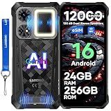 LAGENIO Rhino 1 Pro Android 16 Rugged Smartphone, 12000mAh Battery, 130dB Loudest Dual Stereo Speakers, 24GB+256GB 64MP Rear Camera 6.9" Tough Phone, Built-in 400 Lumens Camping Light, 4G/NFC/eSIM/OTG
