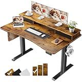 Veken 47.2"×27.6" Standing Desk with Storage Drawers, Adjustable Height Computer Table with Monitor Shelf, Home Office Desk for Study, Gaming, Workstation, Brown