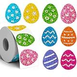 500Pcs Easter Stickers 1.2in Bling Sparkly Spring Happy Easter Eggs Stickers Roll 8 Colors Waterproof Self-Adhesive Egg Sticker for Holiday Cards Boxes Seal Envelopes Scrapbook Decorations