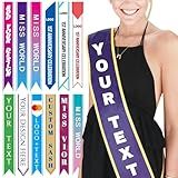 Custom Sash Personalized for Birthday Graduation Pageant - 8 Colors, Customized Text & Logo for Baby Shower Bachelorette Party 10-24 Inch, 1 Piece