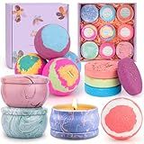 Bath Bombs for Women, Relaxing Spa Gift Basket Set, Unique Self Care Gift for Women, Bath Bombs+Scented Candles+Shower Steamer Bubble Bath Gifts for Mom Sister Friend Wife Teacher Nurse