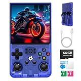 R36MAX Retro Handheld Game Console, 4.0 inch Retro Gaming Console with 64GB Memory, Portable Retro Video Games Console, 4000mAh Battery, Support 30+ Emulators, Transparent Blue