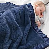 Pro Goleem Baby Boy Blanket, Fleece Baby Blankets for Boys with 2 Inch Satin Trim, Super Soft Plush Receiving Blanket for Infant Newborn, Cozy 30x40 Inch Stroller & Nursery Blanket,(Navy Blue)