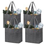 VENO 4 Pack Large Grocery Bag Reusable Shopping Bags with Hard Bottom