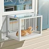 Cat Window Box, Universal Cat Window Perch Catio with Waterproof Transparent Top Fits Double Hung Frames 24" to 38.5" Wide, for Sunbathing, Napping & Nature Viewing