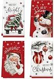 maiiooliwe Christmas Kitchen Towels, Set of 4, Red Holiday Design with Snowman and Santa, 20 x 27.5 inches (Red)