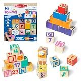 Melissa & Doug Ms. Rachel Letter, Number, and Game Wooden Learning Blocks with Activity Cards for Girls and Boys Toddlers Ages 18 Months+ - FSC Certified