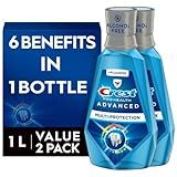 Crest Pro-Health Advanced Mouthwash, Alcohol Free, Multi-Protection, Fresh Mint, 1 L (33.8 fl oz), Pack of 2, Blue