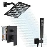 annazom Shower Faucet Set Rain Shower System Matte Black with High Pressure 8-Inch Shower Head Handheld Square Shower Head Bathroom Luxury Rain Shower Faucet Shower Complete Combo Kit Wall Mounted