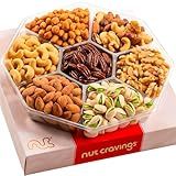 NUT CRAVINGS - Thanksgiving Mixed Nuts Gift Basket in Red Gold Box (7 Assortments, 1 LB) Holiday Xmas Christmas Food Arrangement, Healthy Snack Care Package, Food Assortments