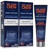 No Hair Crew Intimate/Private At Home Hair Removal Cream for Men - Painless, Flawless, Soothing Depilatory for Manscaping Unwanted Coarse Male Body Hair, 100ml (2 Pack)