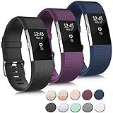 3 Pack Sport Bands Compatible with Fitbit Charge 2 Bands Women Men, Adjustable Replacement Strap Wristbands for Fitbit Charge 2 HR Small Large (Small, Black/Purple/Navy Blue)