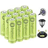 Brightown 12-Pack Rechargeable AA Batteries - 1000mAh 1.2V NiMH High Capacity Batteries - Ideal for Solar Lights & Home Devices, Recharge up to 1000x Times, Pre-Charged