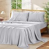 Vipfree Queen Size Sheet Set, Cooling Fitted Sheet and Pillowcase Set, 100% Bamboo Fiber Fabric Sheets, Cooling Queen Sheets Set, Hotel Bed Sheets & Pillowcases, 4-Piece, 16 Inch Deep Pockets, Gray