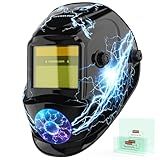 YESWELDER Auto Darkening Welding Helmet, Blue Light Blocking, 1/1/1/1 True Color Solar Powered Welding Hood with 2 Arc Sensors, Wide Shade 3.5/9-13 Welder Mask for TIG MIG ARC and Grind