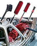 oesee Professional 4 Pack Long Handle Wheel Brush Kit for Cleaning Wheel and Tire- 2X Soft Wheel Cleaning Brush, Detailing Brush and Stiff Tire Brush, Bendable& Durable Wheel Rim Cleaner Brush Set